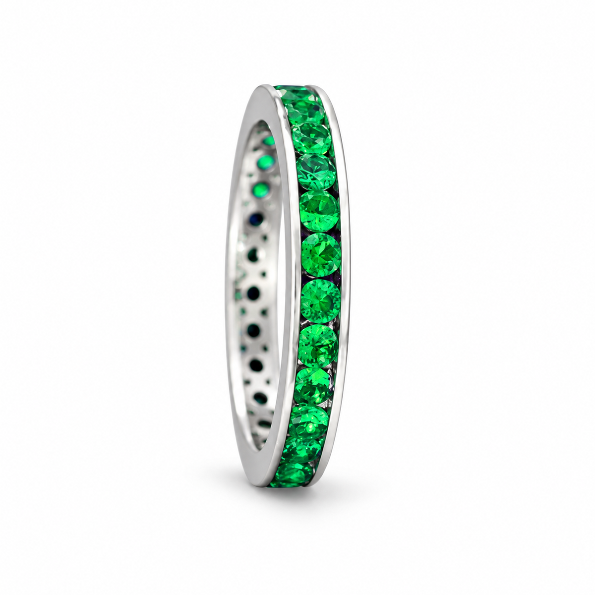 Lab-created emerald Band Ring R1328 — white background product view