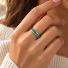 Lab-created emerald Band Ring R1328 — model-worn lifestyle view