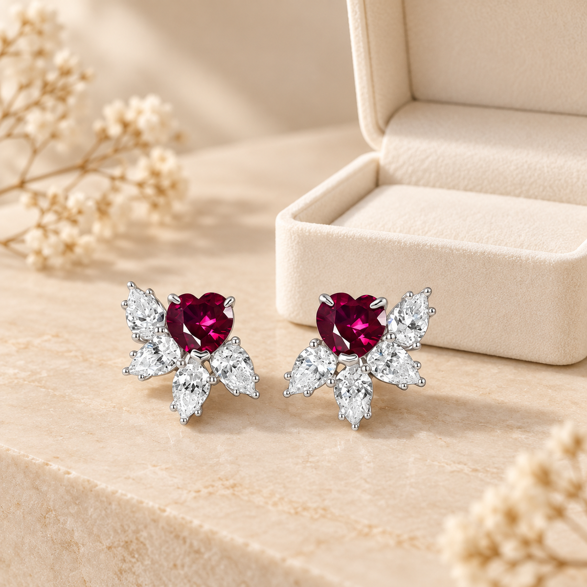 Lab-created ruby Earrings E2461 — gift-box presentation