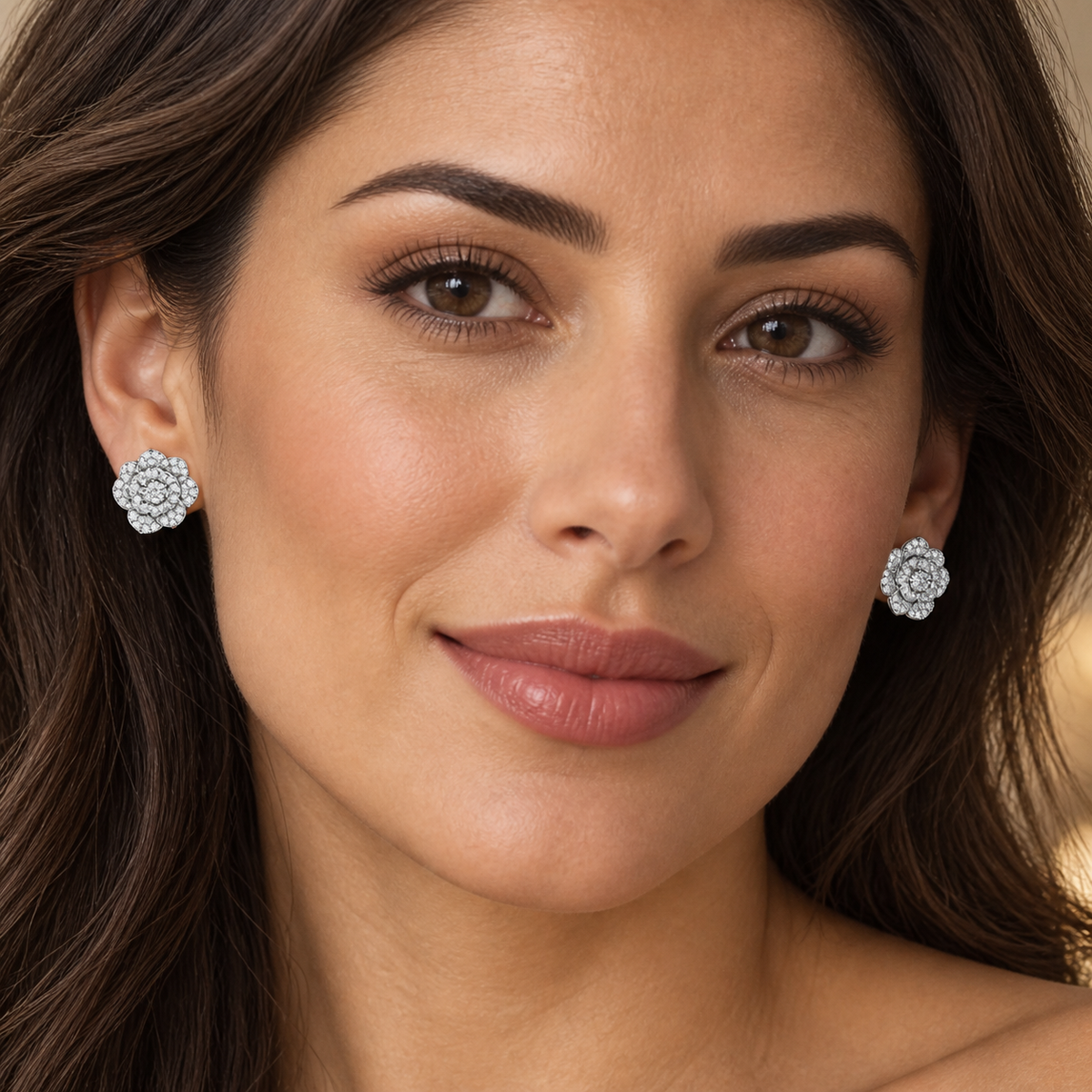 Lab-created moissanite Earrings E3333 — model-worn lifestyle view