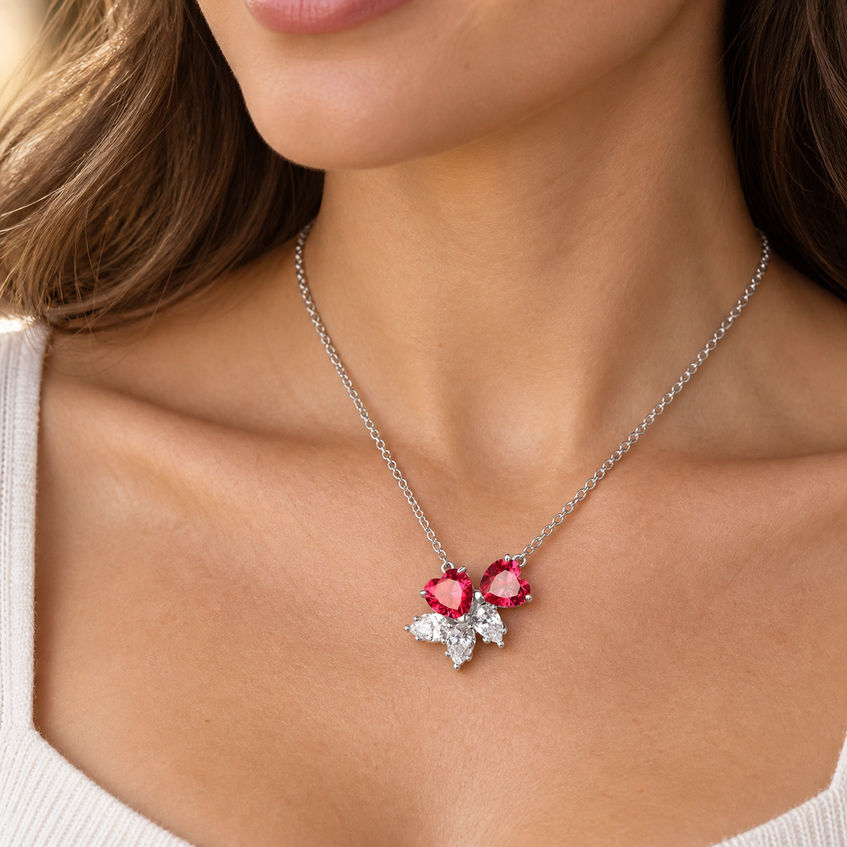 Lab-created ruby Necklace N2461 — model-worn lifestyle view