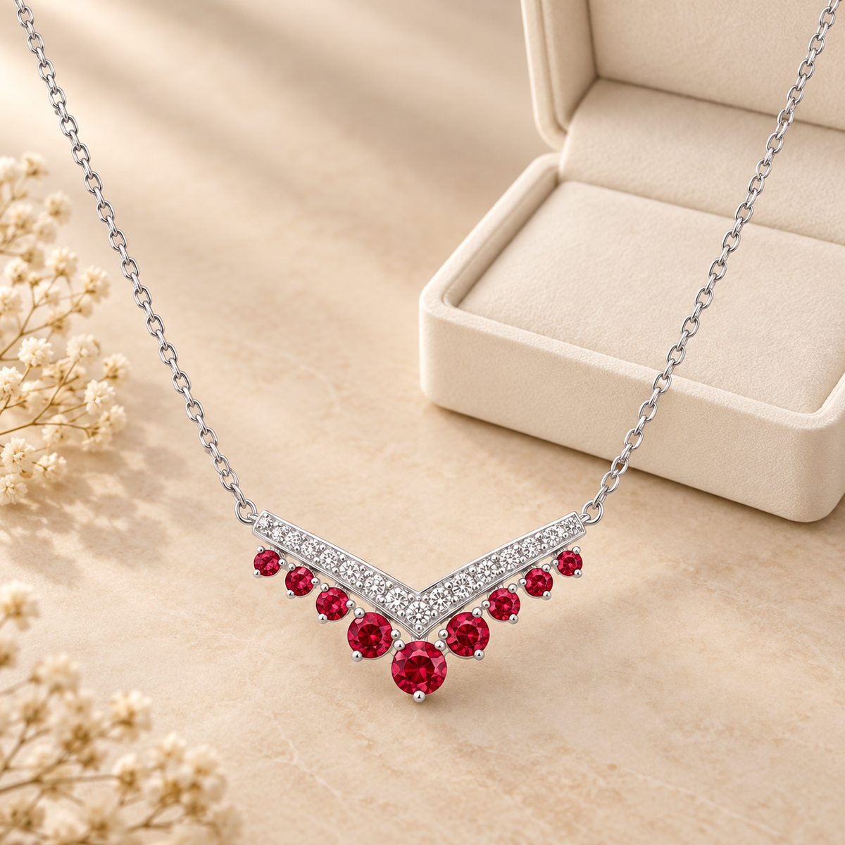Lab-created ruby Necklace N4182 — gift-box presentation