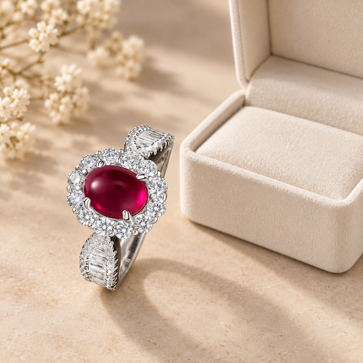 Lab-created ruby Ring R1859 — gift-box presentation