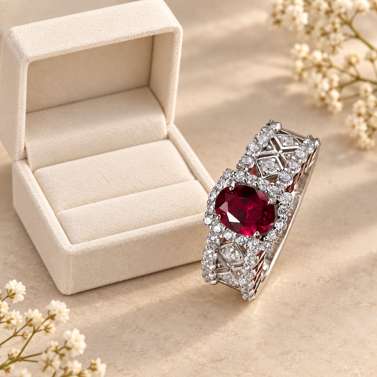 Lab-created ruby Ring R3016 — gift-box presentation