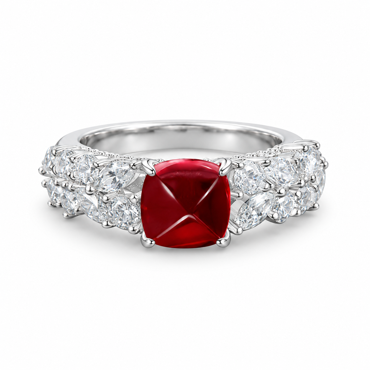 Lab-created ruby Ring R3062 — white background product view
