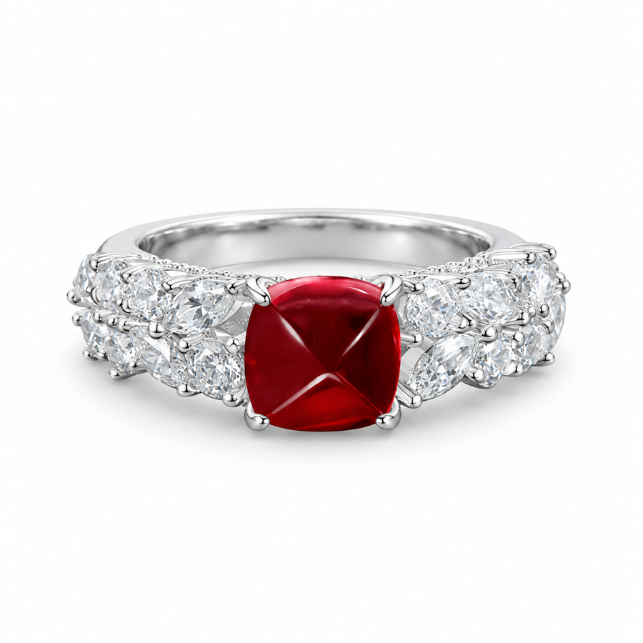 Lab-created ruby Ring R3062 — white background product view