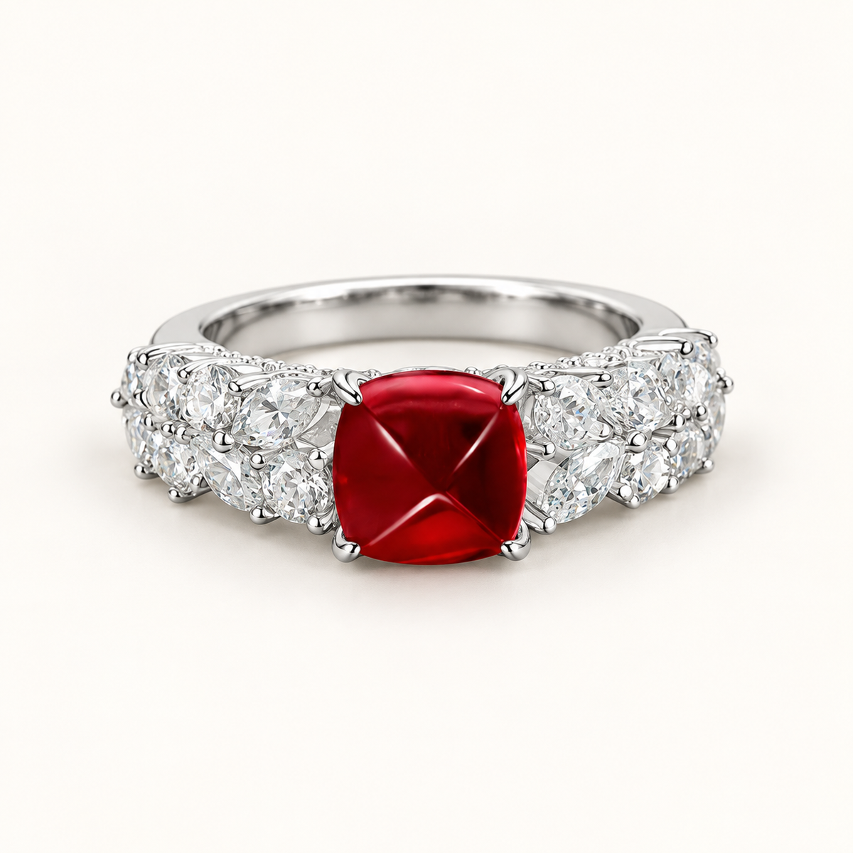 Lab-created ruby Ring R3062 — three-quarter product view