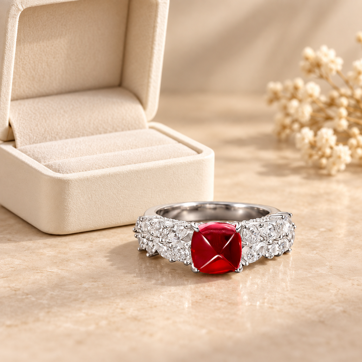 Lab-created ruby Ring R3062 — gift-box presentation