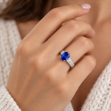 Lab-created sapphire Ring R3181 — model-worn lifestyle view