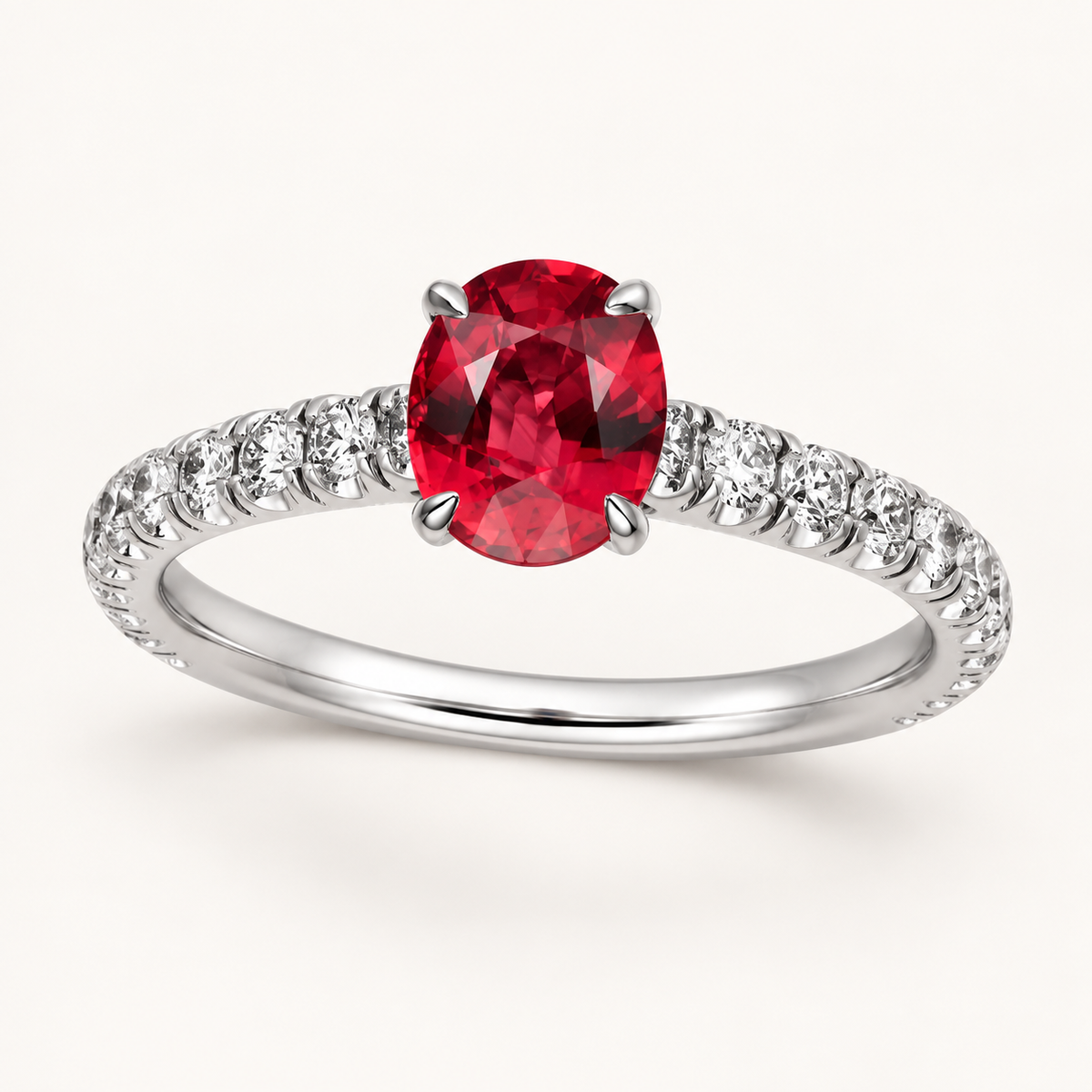 Lab-created ruby Ring R4214 — three-quarter product view