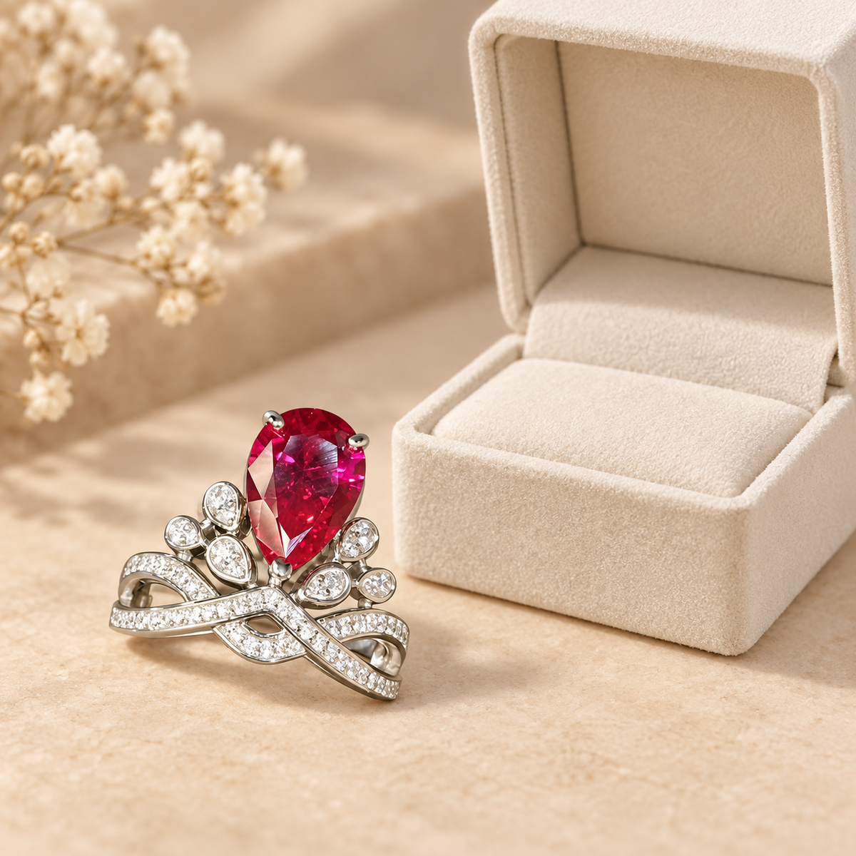 Lab-created ruby Ring R4377 — gift-box presentation