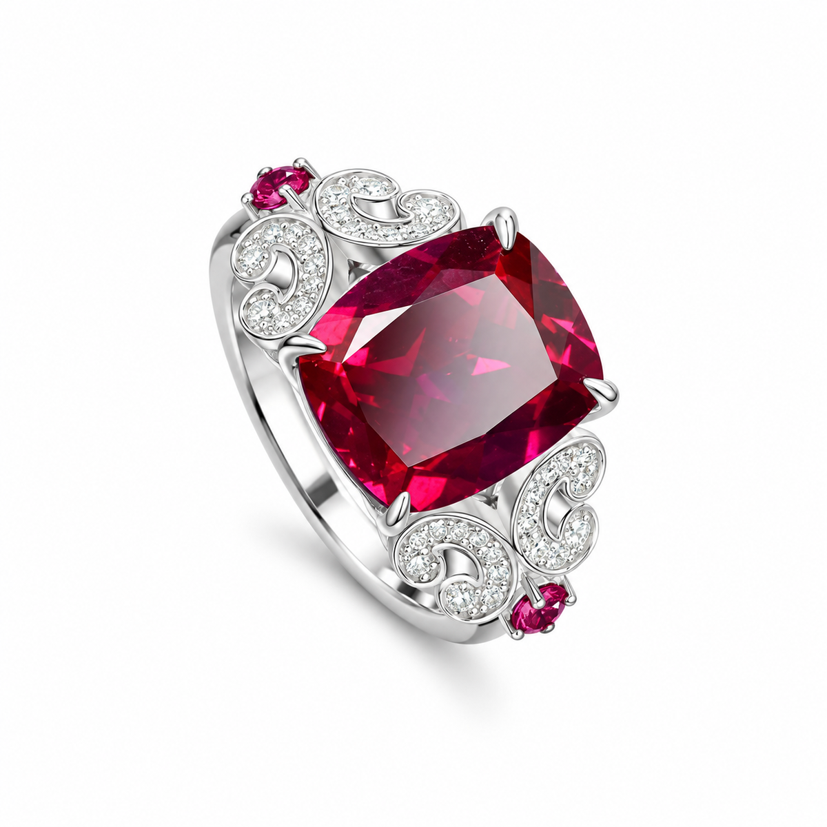Lab-created ruby Ring R4586 — white background product view