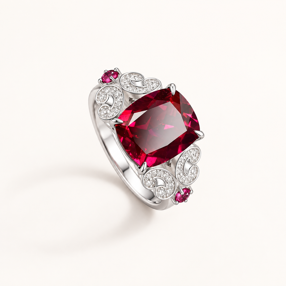 Lab-created ruby Ring R4586 — three-quarter product view