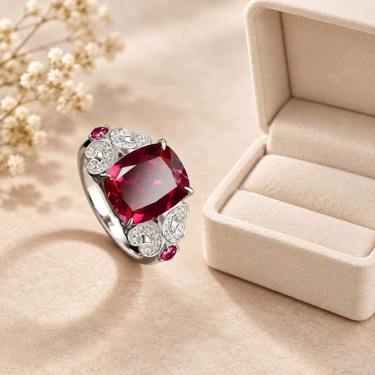 Lab-created ruby Ring R4586 — gift-box presentation
