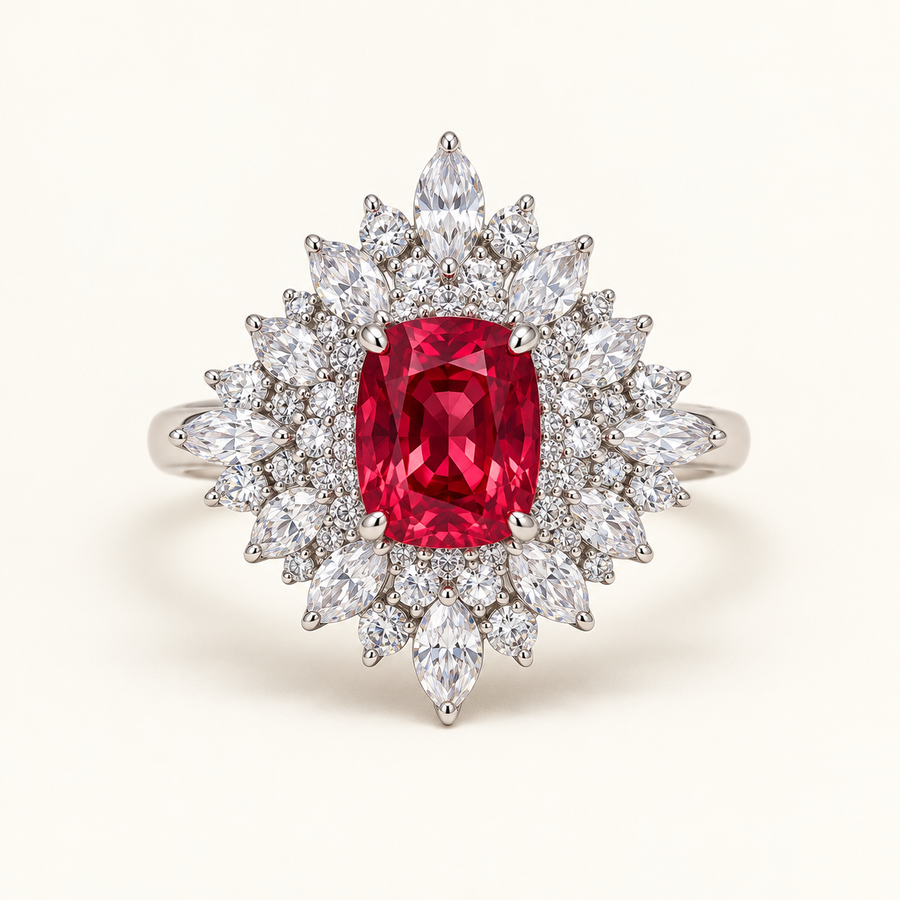 Crimson Starburst AI presentation preview; not exact-item, material, stone, or scale proof.