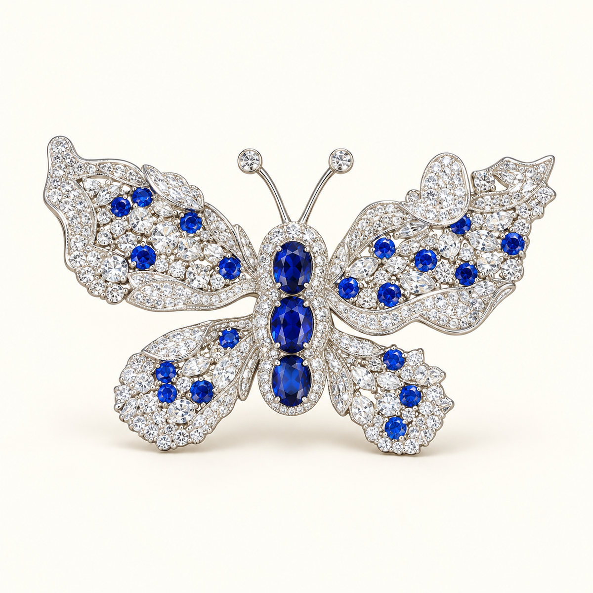 Midnight Papillon Brooch AI presentation preview; not exact-item, material, stone, or scale proof.