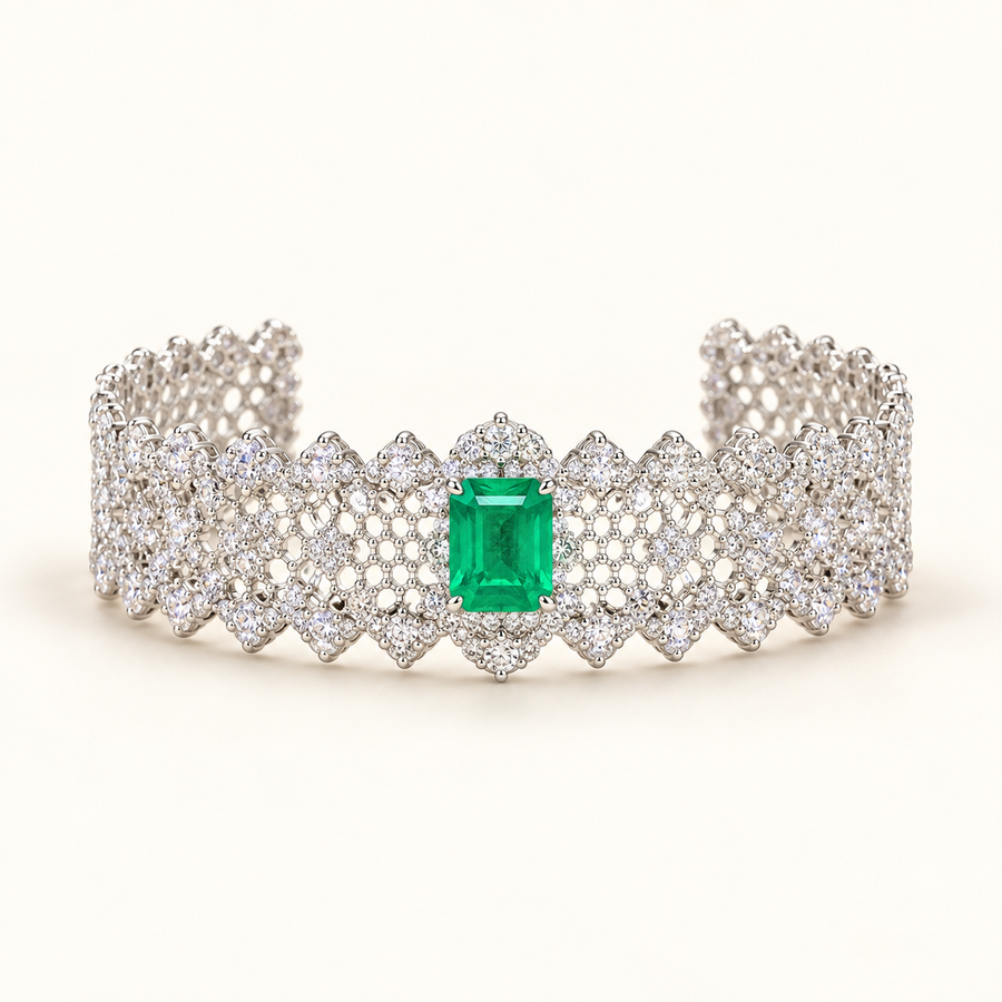 Verdant Mesh Cuff AI presentation preview; not exact-item, material, stone, or scale proof.