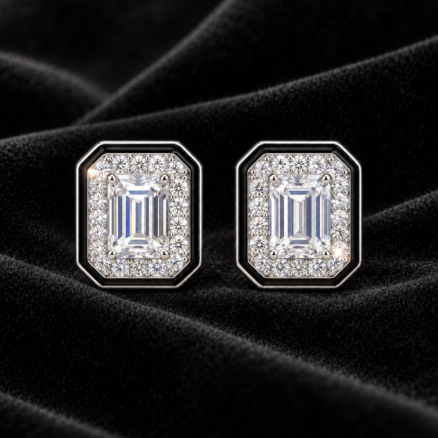 [Correnva V3 velvet main] Noir Portal Studs. AI-assisted presentation image on a dark velvet art direction; not exact-item, material, stone identity, scale, size, or inventory proof.
