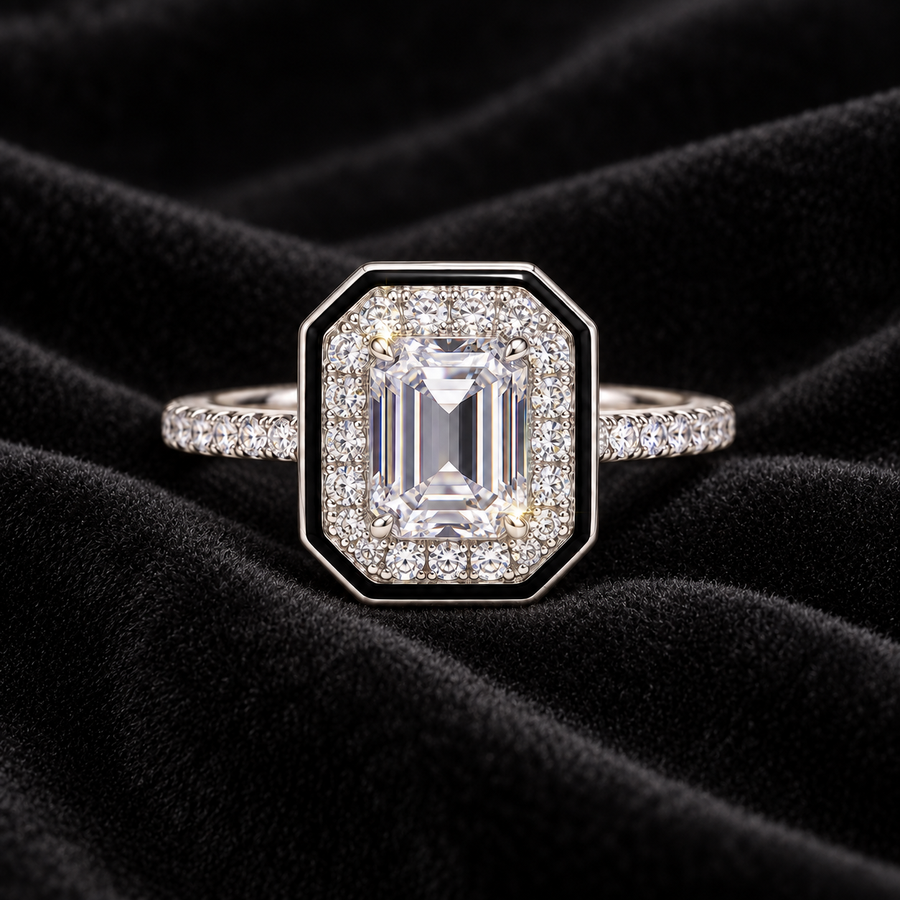 [Correnva V3 velvet main] Noir Portal Ring. AI-assisted presentation image on a dark velvet art direction; not exact-item, material, stone identity, scale, size, or inventory proof.