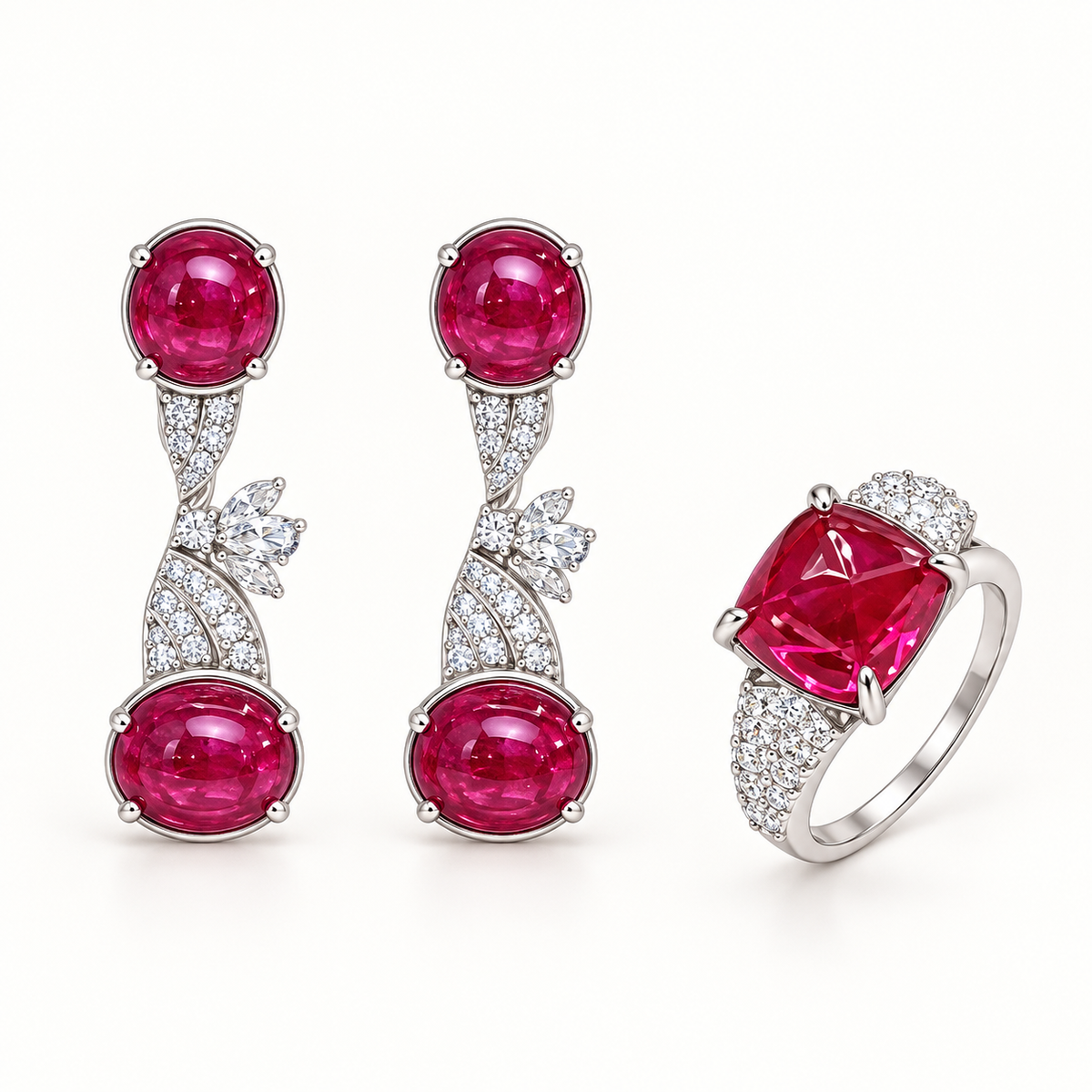Crimson Pavilion Trio. AI-assisted presentation image based on supplier reference; not exact-item, material, stone, scale, size, or inventory proof.
