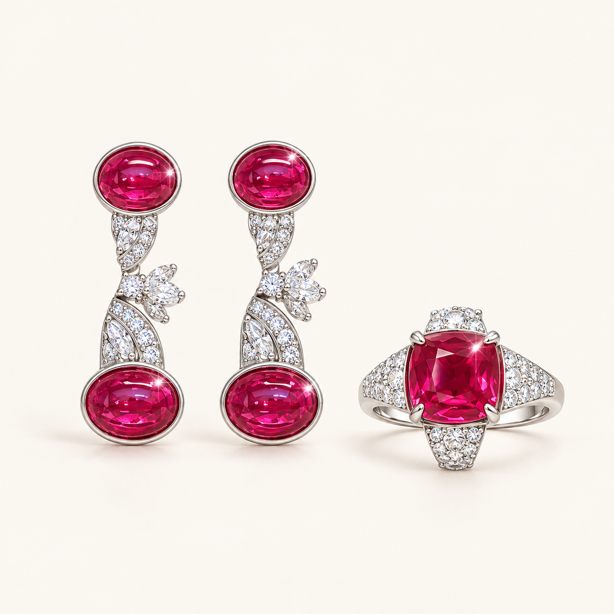 [Correnva V2 main] Crimson Pavilion Ring. AI-assisted presentation image based on a supplier reference; not exact-item, material, stone identity, scale, size, or inventory proof.