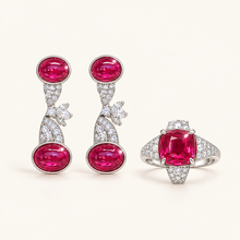 [Correnva V2 main] Crimson Pavilion Ring. AI-assisted presentation image based on a supplier reference; not exact-item, material, stone identity, scale, size, or inventory proof.