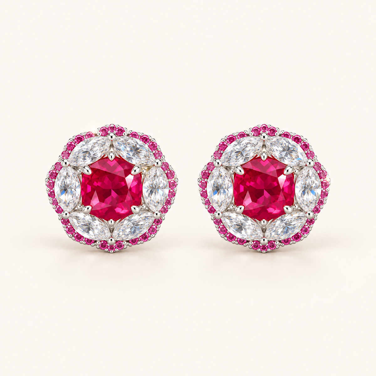 [Correnva V2 main] Crimson Rosette Ring. AI-assisted presentation image based on a supplier reference; not exact-item, material, stone identity, scale, size, or inventory proof.