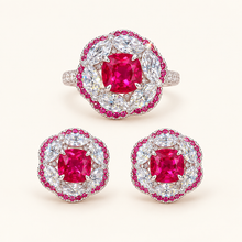 [Correnva V2 main] Crimson Halo Studs. AI-assisted presentation image based on a supplier reference; not exact-item, material, stone identity, scale, size, or inventory proof.