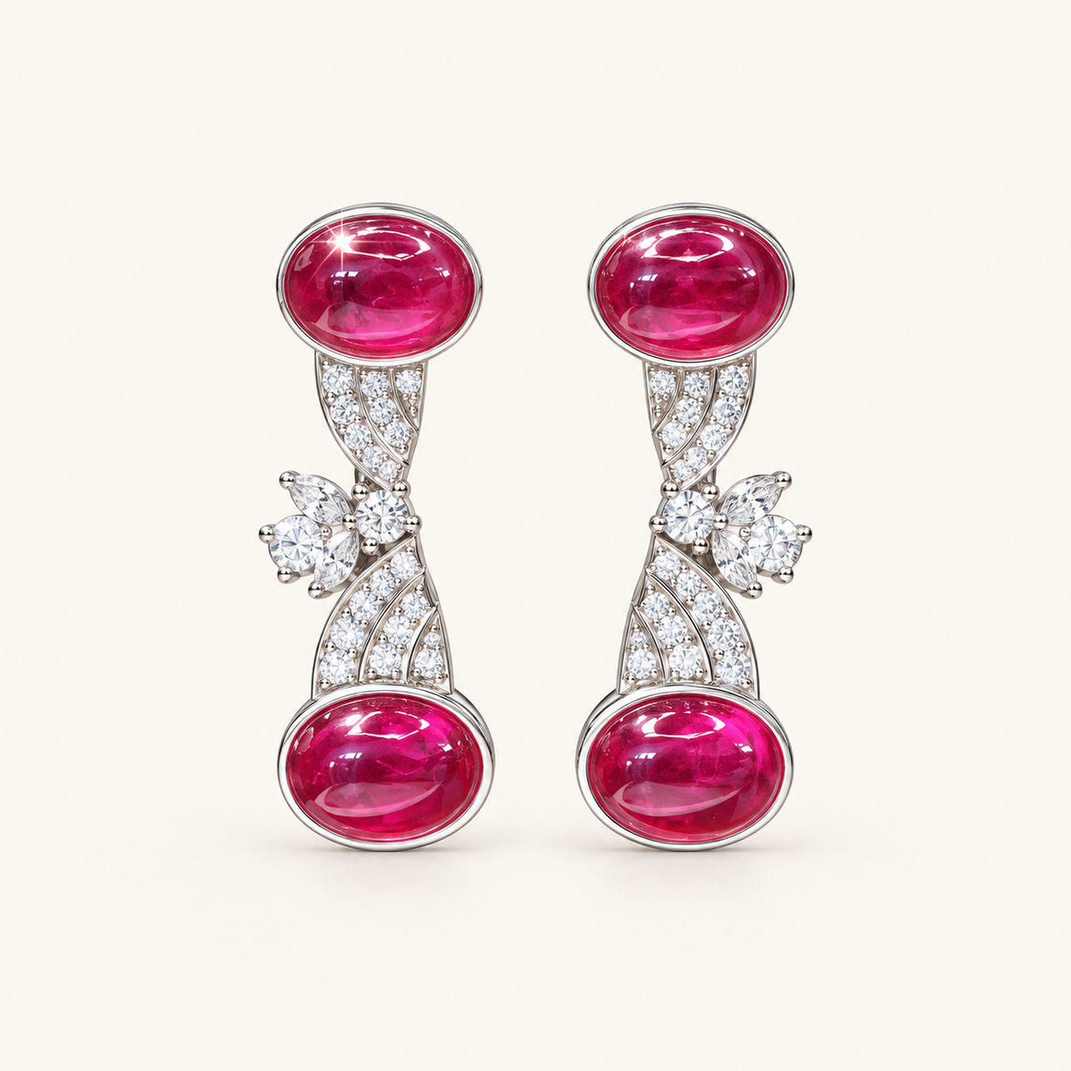 [Correnva V2 main] Crimson Cascade Drops. AI-assisted presentation image based on a supplier reference; not exact-item, material, stone identity, scale, size, or inventory proof.