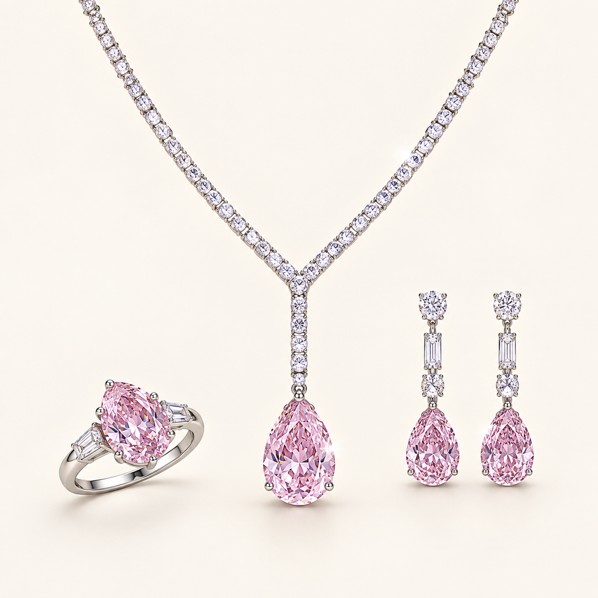 [Correnva V2 main] Rosewater Pear Necklace. AI-assisted presentation image based on a supplier reference; not exact-item, material, stone identity, scale, size, or inventory proof.
