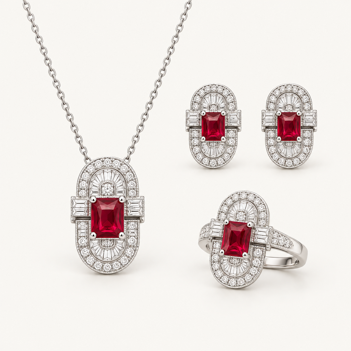 Crimson Deco Suite. AI-assisted presentation image based on supplier reference; not exact-item, material, stone, scale, size, or inventory proof.