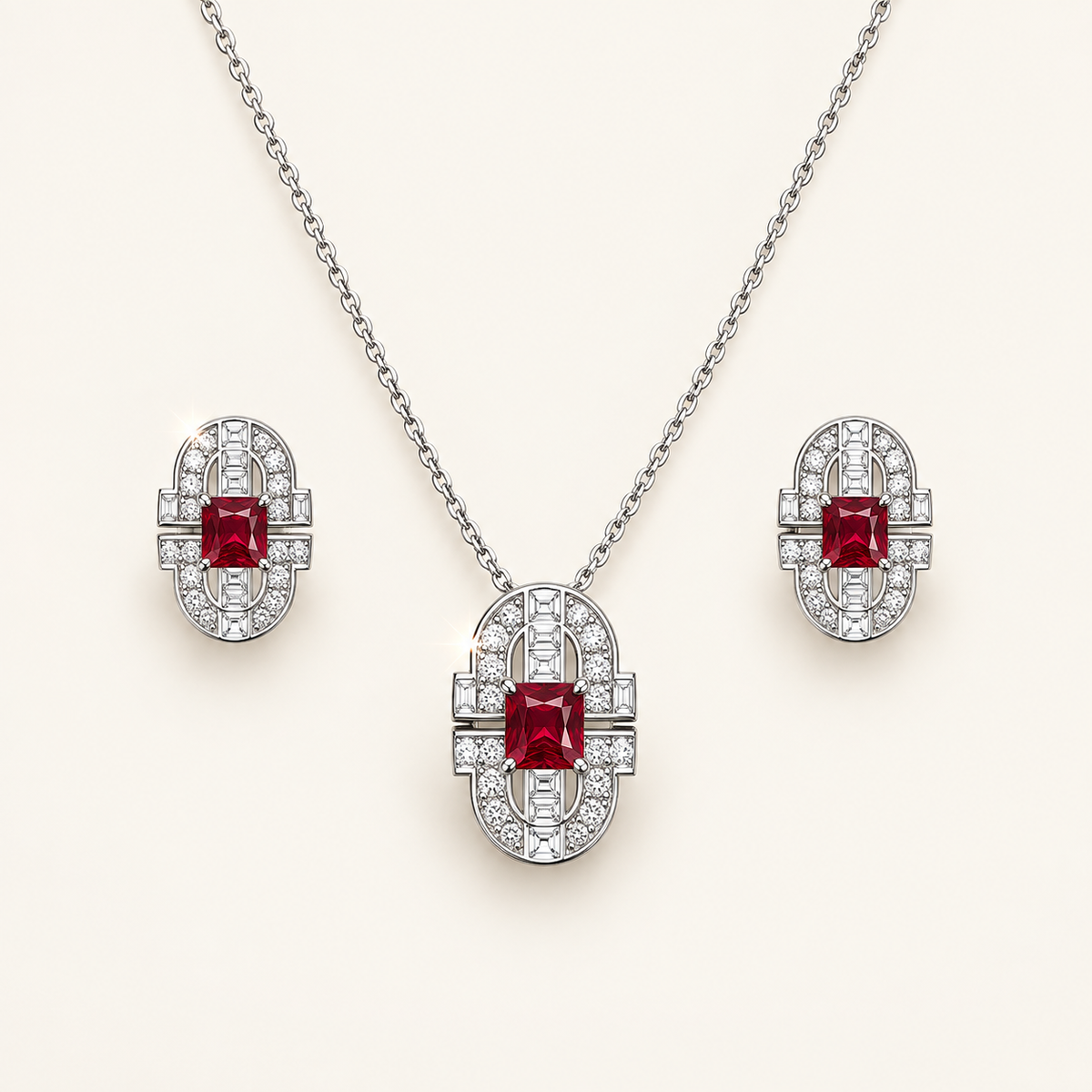 [Correnva V2 main] Crimson Portal Pendant. AI-assisted presentation image based on a supplier reference; not exact-item, material, stone identity, scale, size, or inventory proof.
