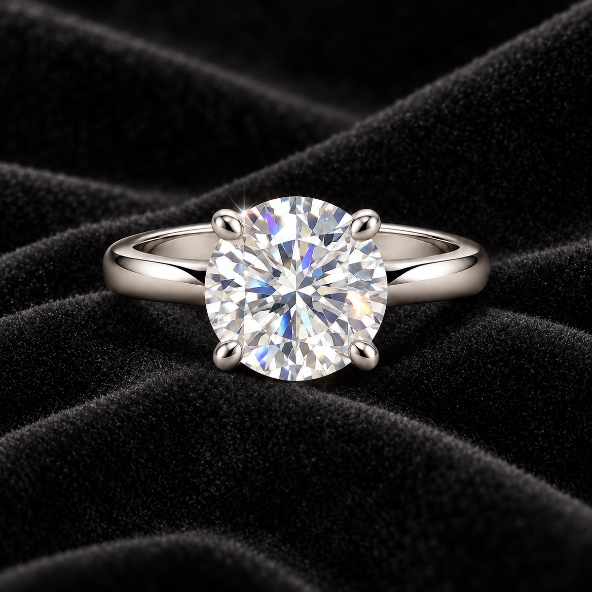 [Correnva V3 velvet main] Lucent Crown Ring. AI-assisted presentation image on a dark velvet art direction; not exact-item, material, stone identity, scale, size, or inventory proof.