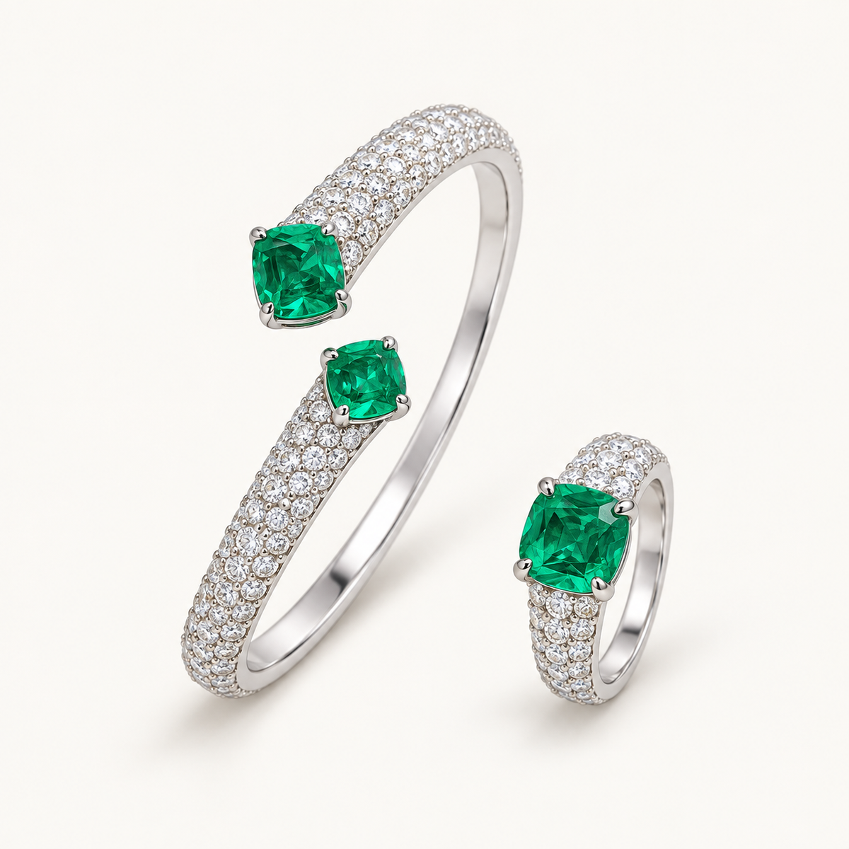 Verdant Pavé Duo. AI-assisted presentation image based on supplier reference; not exact-item, material, stone, scale, size, or inventory proof.