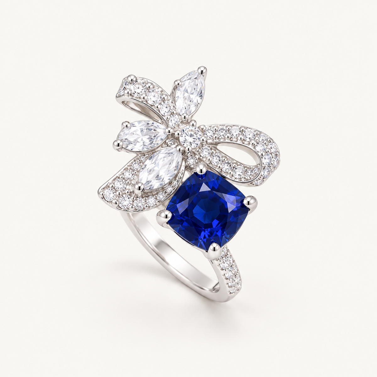 Cobalt Bow Ring. AI-assisted presentation image based on supplier reference; not exact-item, material, stone, scale, size, or inventory proof.