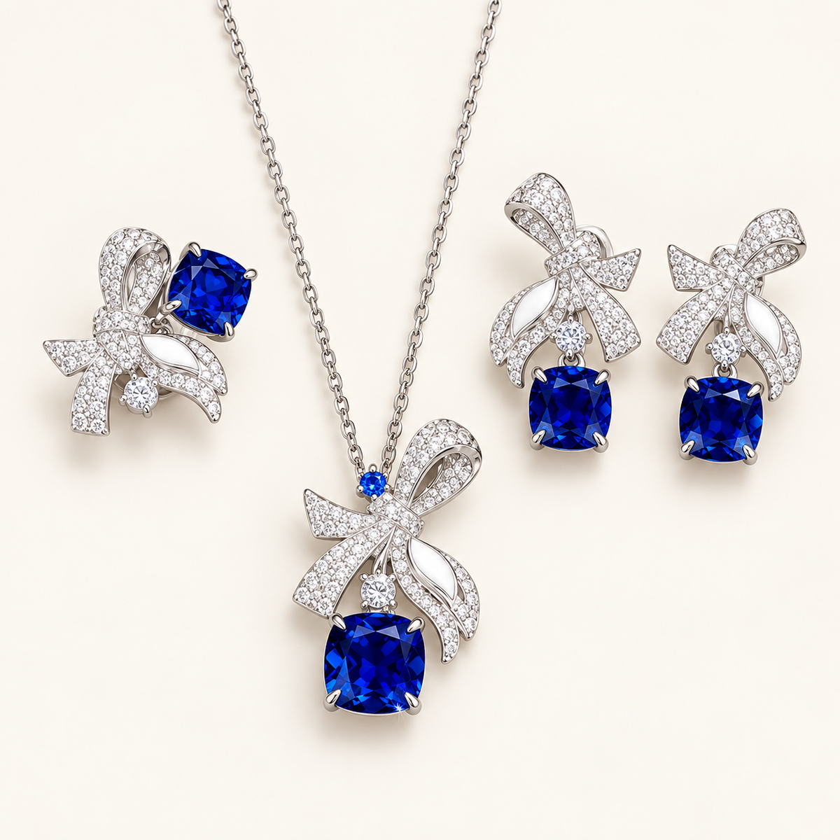 [Correnva V2 main] Cobalt Papillon Pendant. AI-assisted presentation image based on a supplier reference; not exact-item, material, stone identity, scale, size, or inventory proof.