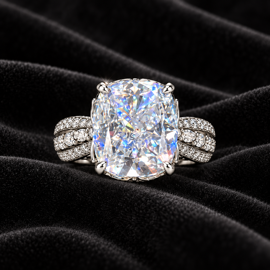[Correnva V3 velvet main] Lucent Radiant Ring. AI-assisted presentation image on a dark velvet art direction; not exact-item, material, stone identity, scale, size, or inventory proof.