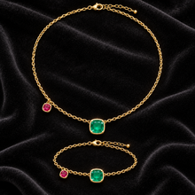 [Correnva V3 velvet main] Verdant Duet Ring. AI-assisted presentation image on a dark velvet art direction; not exact-item, material, stone identity, scale, size, or inventory proof.