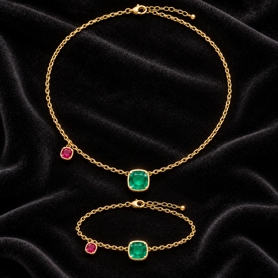 [Correnva V3 velvet main] Verdant Duet Ring. AI-assisted presentation image on a dark velvet art direction; not exact-item, material, stone identity, scale, size, or inventory proof.