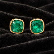[Correnva V3 velvet main] Verdant Duet Studs. AI-assisted presentation image on a dark velvet art direction; not exact-item, material, stone identity, scale, size, or inventory proof.