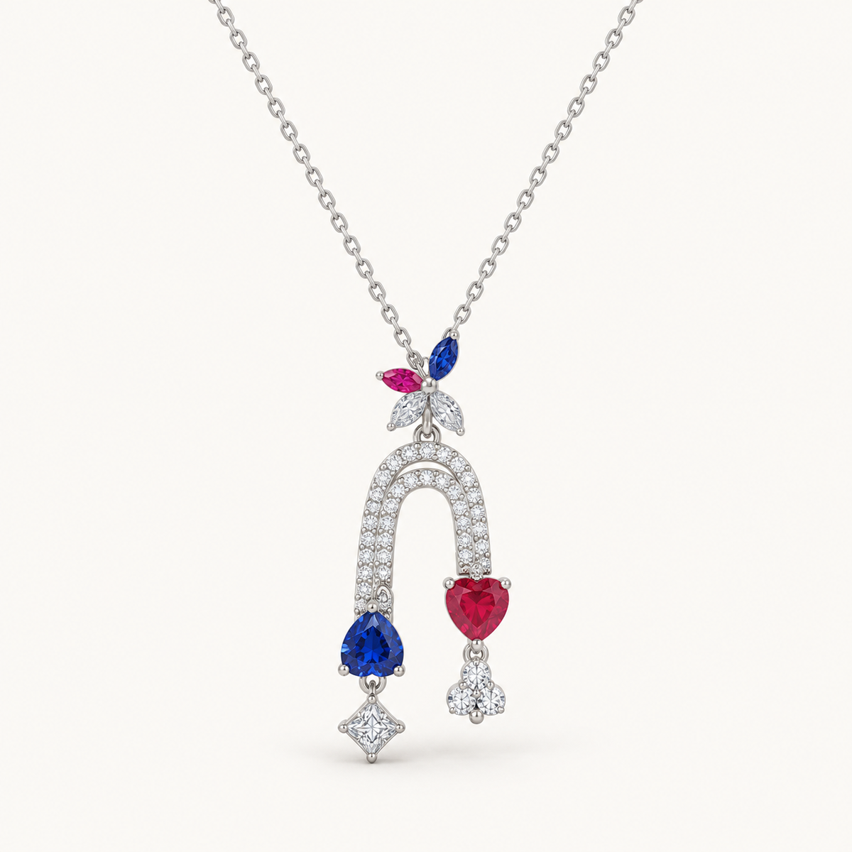 Chroma Arc Pendant. AI-assisted presentation image based on supplier reference; not exact-item, material, stone, scale, size, or inventory proof.