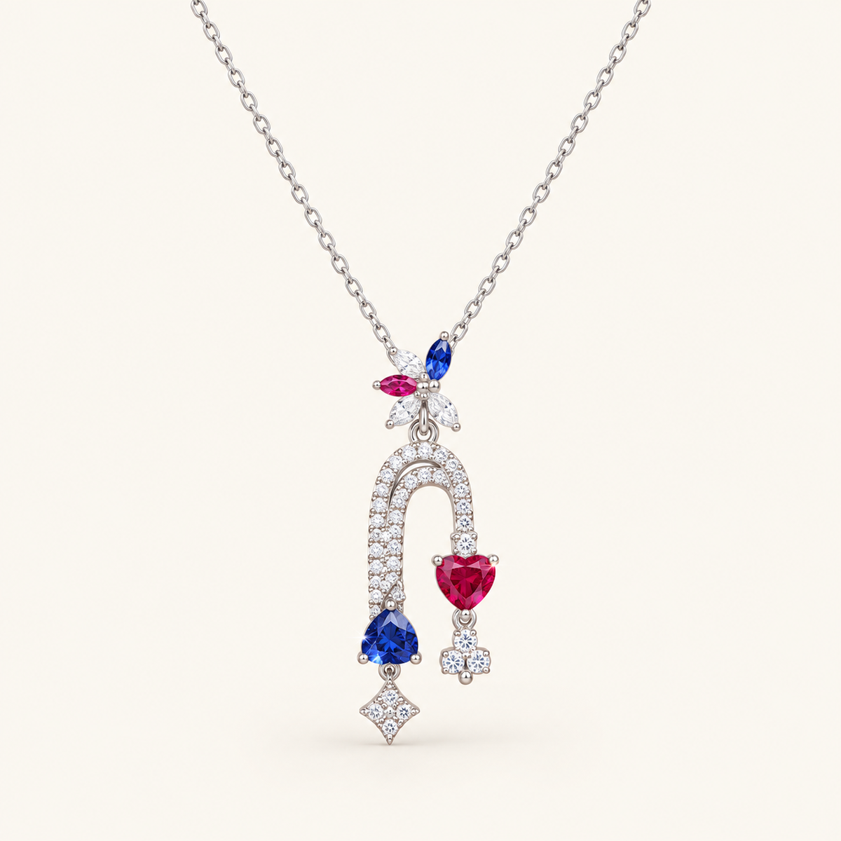 [Correnva V2 main] Chroma Arc Pendant. AI-assisted presentation image based on a supplier reference; not exact-item, material, stone identity, scale, size, or inventory proof.